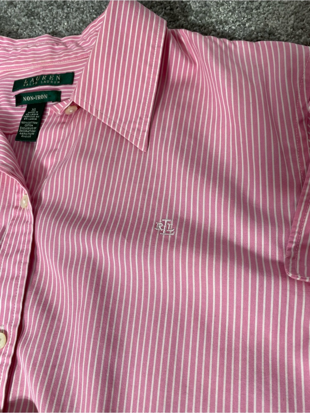 Lauren Ralph Lauren Shirt Women’s XL White Pink Long Sleeve Button Front Preppy - Picture 4 of 8